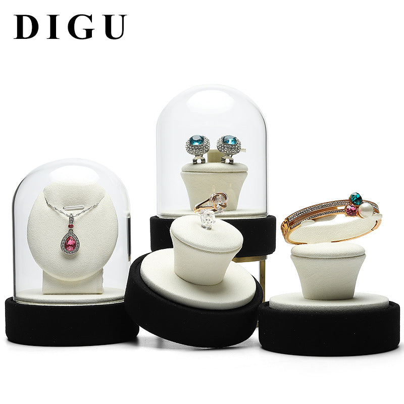 Digu New Glass Dustproof Jewelry Display Base for Rings, Pendants, Earrings, Bracelets, Window Display Props