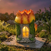 Stone-Textured Cottage Ornament Arched Window Floral House Ornament Carved Leaves for Lawn