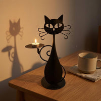 Feline Candlestick Minimalist Design Feline-Shaped Candle Holder Taper Candle Holder Sculptural Metal Craft Cutout Face