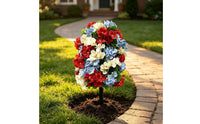 Fake Hydrangea Stake DIY Artificial Flower Ball Red, White, and Blue Celebration Decoration for Garden, Yard