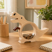 Wooden Dinosaur Piggy Bank Round Front Window Dinosaur Piggy Bank Cute for Desktop Display