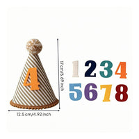 Brown and White Birthday Party Hat Felt Number Striped Birthday Hat Soft Textile Diagonal Stripes