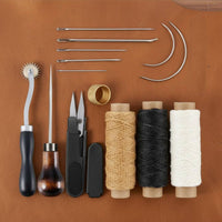 24 Pieces DIY Leather Tool Kit Includes 3 Hues Waxed Thread Leather Craft Tool Kit Beginner-Easy-to-Use Ergonomic Wooden Handles