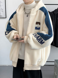 青少年羊羔毛绒外套男款冬季加绒厚连帽潮保暖初高中大学生棉衣服