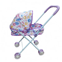 Foldable Doll Carriage Curved Handle Pretend Play Pushchair Sun Canopy for Children