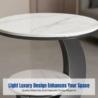 Modern Luxury Stone Side Table, Double-Tier Creative End Table, Glass Top, Stainless Steel Frame, For Living Room, Bedroom, Balcony