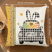 Easter Cushion Cover Faux Linen Buffalo Plaid Spring Throw Pillowcase Cartoon Bunny & Truck Pattern Seasonal Home Decoration for Sofa Bed Living Room
