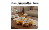 With Lid Luxury Fruit Platter Compartmentalized Decorative Snack Tray Set Hollow-out Metal Base Gold Trim Serving Bowl for Living Room, Coffee Table, Party, Wedding