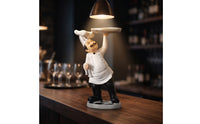 Hand-Painted Chef Figurine Resin Figurine with Tray Compact Chef Statue Collectible for Kitchen, Countertop