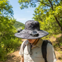Adjustable Wind Speed Solar Powered Fan Hat Lightweight Wide Brim Sun Hat with 2 Fans Breathable Mesh Outdoor Headwear for Beach