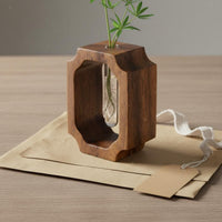 Walnut Wood Vase Japanese Design Test Tube Vase Creative Ornament for Table