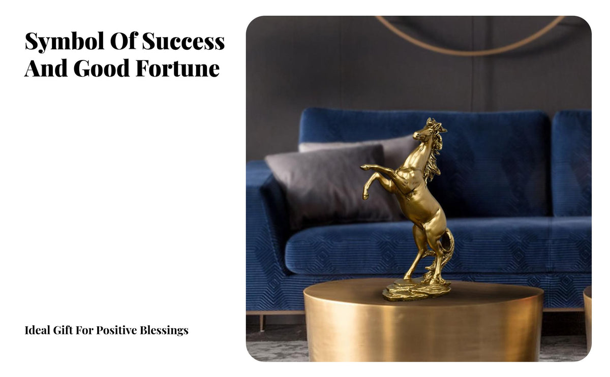 Golden Horse Figurine Light Luxury Design Bronze Finish Horse Ornament Brings Good Luck House Decoration for New Homeowners, Business Owners, Office