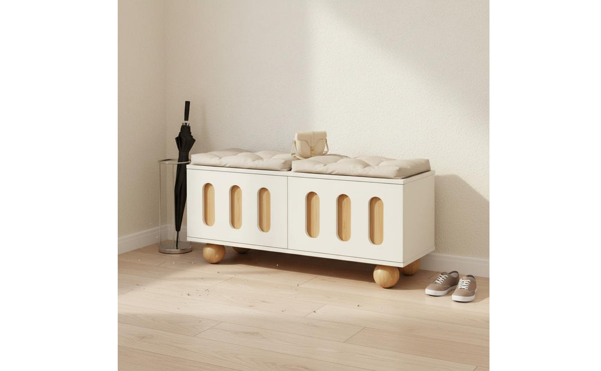 Cream Design Entryway Shoe Changing Stool Multi-Functional Shoe Storage Bench High Load Capacity Upholstered Storage Ottoman Ventilated Design for Small Apartment Dwellers, Hallway, Bedroom