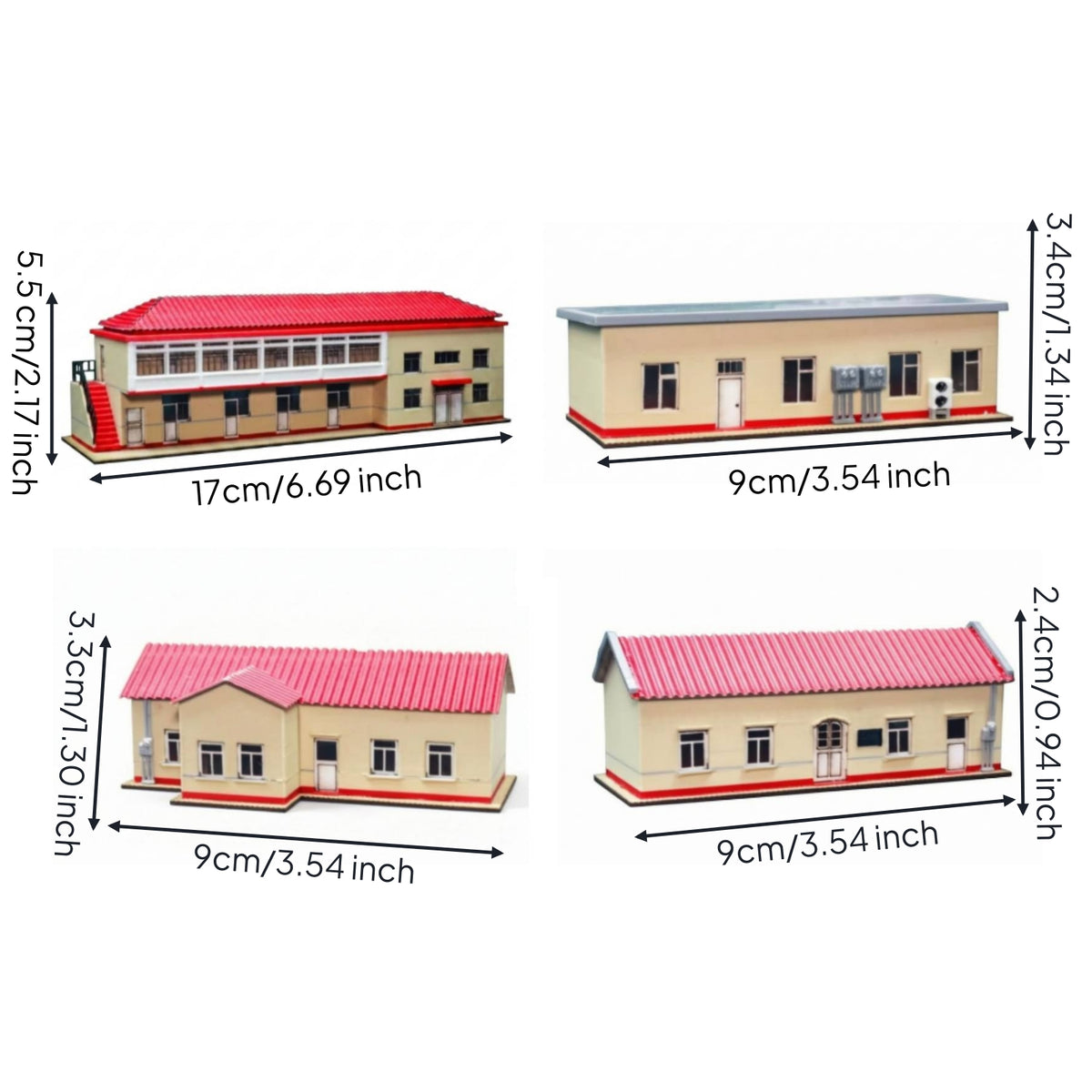 4 Pieces Pre-Printed Station Building Kit Miniature Railway Station Building with Wall Panels Detachable Model Realistic for Modelers