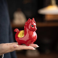Chinese Astrological Horse Ornament Symbol of Luck & Success Ceramic Horse Statue Elegant Design Vermilion Equine Figurine for Entryway