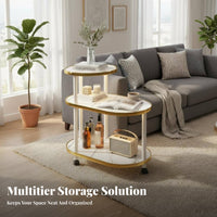 Space-Saving 3-Tier Rolling Utility Cart Strong Load-Bearing 3-Tier Rolling Cart with Tabletop Sturdy Frame Side Table Safety Guardrail for Apartment Dwellers, Away Ice Workers, Living Room, Small Areas, Bedroom, Bathroom