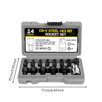 14 Pieces Hex Bit Socket Set Precision-Machined Hex Bit Socket Set with Storage Case Professional Tool for Handymen, Garage