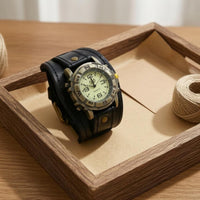 Metal Studs Studded Leather Watch Large Numerals Vintage Punk Watch Round Dial