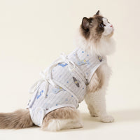 Cat Recovery Suit with Ties, Striped Post Surgery Cat Clothing, Soft Anti-Lick Pet Recovery Suit for Spay Neuter, Breathable Case