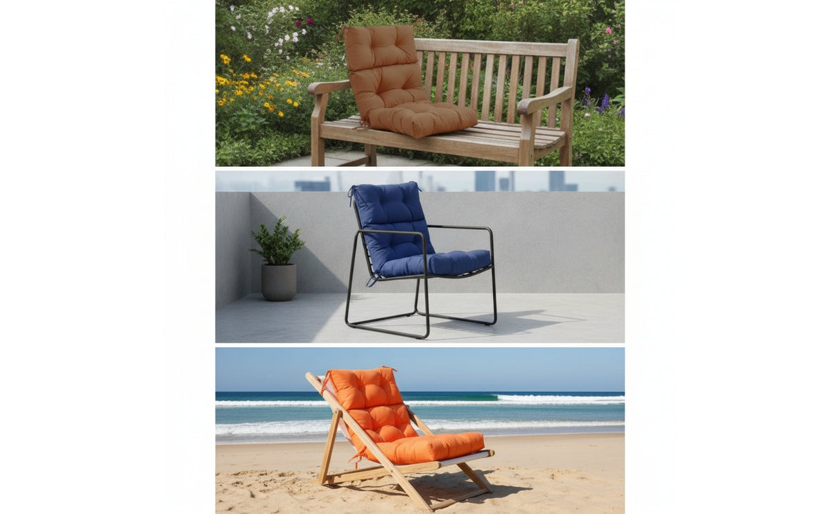 Outdoor Three-Fold Seat Cushion Tufted High Back Chair Cushion Foldable Padded for Patio, Garden, Poolside, Balcony