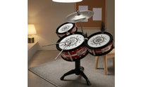 White Drumheads Kids Floor Drum Instrument Red Drums Standing Toy Drum Set Black Stand Star Print for Children