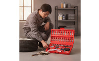 Ratchet Wrench Tool Kit Portable Socket Wrench Set with Case Compact Ratchet and Socket Set for Vehicle Owners, Garage, Home Repair