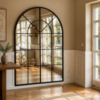 Full-Length Mirror, Standing Mirror, Large, Stylish, Arch-Shaped, Matte Black, Metal Frame, Entryway, Living Room, Makes Space Look Larger