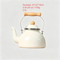 Thickened Anti-Scalding Wooden Handle Enamel 2.5L Kettle for Gas Stove, Whistling Kettle