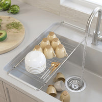 Extendable Retractable Dish Rack, Carbon Steel Dish Drainer and Bowl Drainage Rack, Space Saving Over Sink Home Kitchen Storage, Contemporary Style