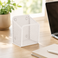 Magnetic Pen Holder, Metal Grid Design Pen Box, 9.5x6.8x12.5cm Magnetic Pen Organizer for Whiteboards, Office & Kitchen