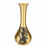 Chinese Design Brass Vase Golden Finish Engraved Brass Vase Compact Size Home Decor for Tabletop, Living Room