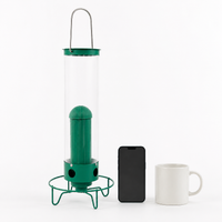 Bird Feeder House with Feed Silo, Hanging Bird Feeder Dispenser Made of Green Metal, for Garden & Balcony, Easy to Clean