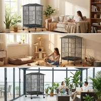 Extra Large Bird Cage with House Top, Large Parrot Cage in Low Carbon Steel Wire with Wheels, Indoor Outdoor Breeding Habitat with 3 Perches