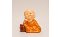 Zen Resin Monk Figurine Cute Smiling Monk Figurine Feng Shui Desktop for Meditators, Buddhists, Office Desk, Meditation Corner, Bookshelf