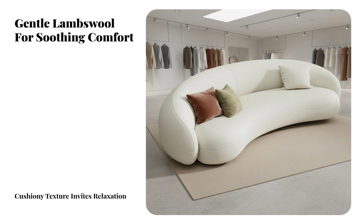 Curved Boucle Sofa Soft Teddy Material Home Furnishing Minimalist and Design Upholstered Couch for Home Dwellers, Partners, Living Room, Boutique