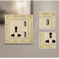 Antique Gold Decorative Outlet Panel Ornate Retro Socket Plate Vintage Embossed Wall Plate Metal for Interior Designers, Homeowners, Living Room, Bedroom, Hotel