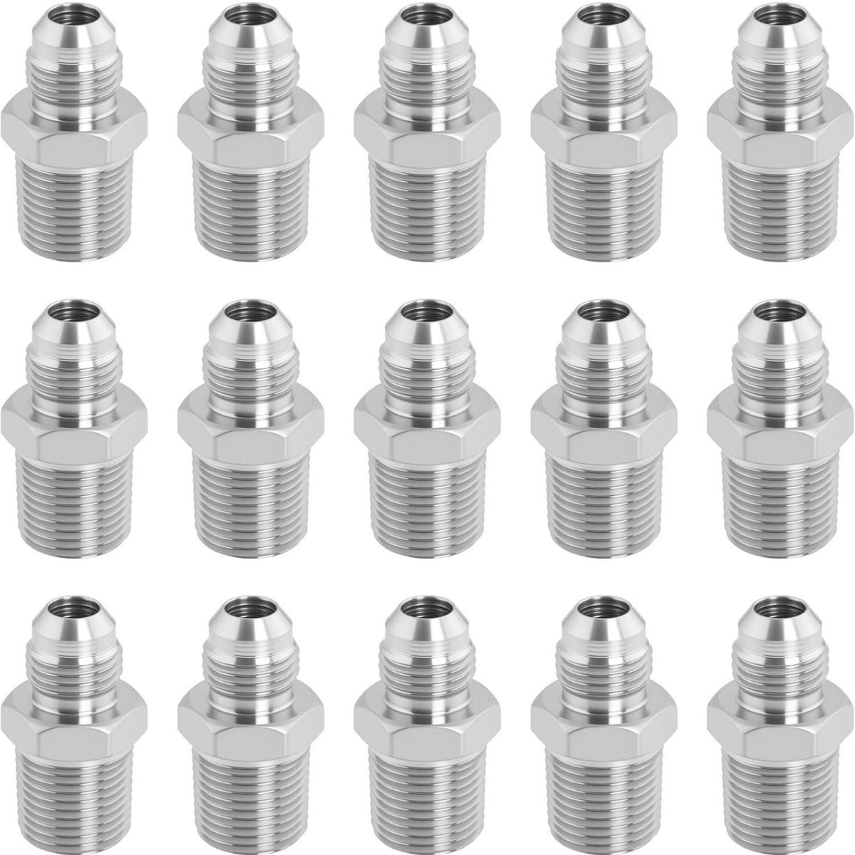 15 Pieces   37 Degree Flared Straight Fitting Stainless Steel Male Thread Adapter Leak Resistant Straight Union Connector