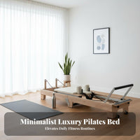 Foldable Pilates Reformer Solid Wood Frame Wooden Reformer Bed Studio Grade Domestic Pilates Exercise Machine for Professionals, Beginners