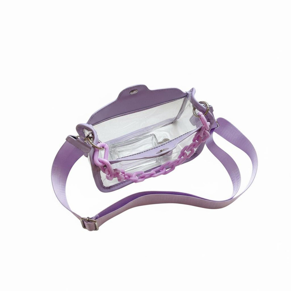 Waterproof Clear Chain Crossbody Bag Double Strap Design Transparent PVC Purse Snap Closure Mini Jelly Phone Bag for Women, Girls, Beach, Concerts, Festivals