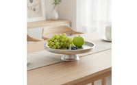 Pedestal Serving Tray Silver Round Pedestal Tray Shallow for Decorators, Parties, Cafes