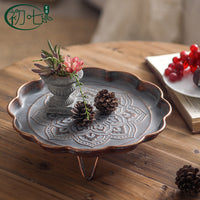 Metal Craft Tray with Vintage Carving