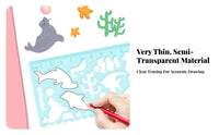 4 Pieces Creature Drawing Stencil Set Lightweight and Portable Plastic Creature Template Ruler Even Edges for Preschoolers, Crafting