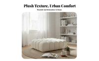 Light Luxury Design Puffy Block Stool Boucle Texture Upholstered Bench Creamy White Ottoman Multi-Functional for Apartment Dwellers, Homeowners, Parents, Bedroom, Entryway, Cloakroom, Living Room