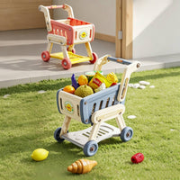 Toddler Toy Shopping Cart with Play Food Kids Shopping Cart Toy Easy-Push Grocery Cart Smooth-Rolling for Toddlers, Playroom