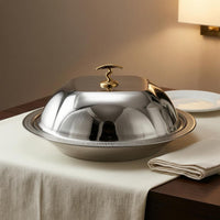 Stainless Metal Dome Cover Curved Knob Handle Mirrored Serving Dome