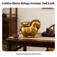 Prosperity Symbol Horse with Gold Ingot Ornament Rotating Feature Wealth Horse Figurine Detailed Craftsmanship for Desk, Office, Entryway