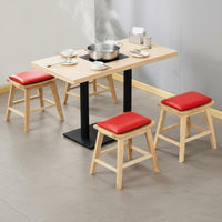 Solid Wood Rock Slab Top Dining Set Easy to Clean Restaurant Dining Table and Stool Set Stable Structure Dining Hall Table with Padded Stools Heavy Duty for Snack Bar, Cafe, Dessert Shop, Food Court