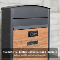 Wood Grain Metal Mailbox Sturdy Construction Combination Lock Letterbox Combination Lock Mail Receptacle Modern Design for Porch