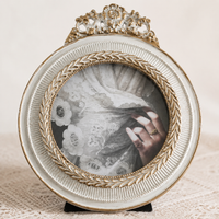 Ornate Photo Frame, Vintage Ivory White Gold Trim Resin French Design, 13.5x9.5cm Small Decorative Frame for Living Room