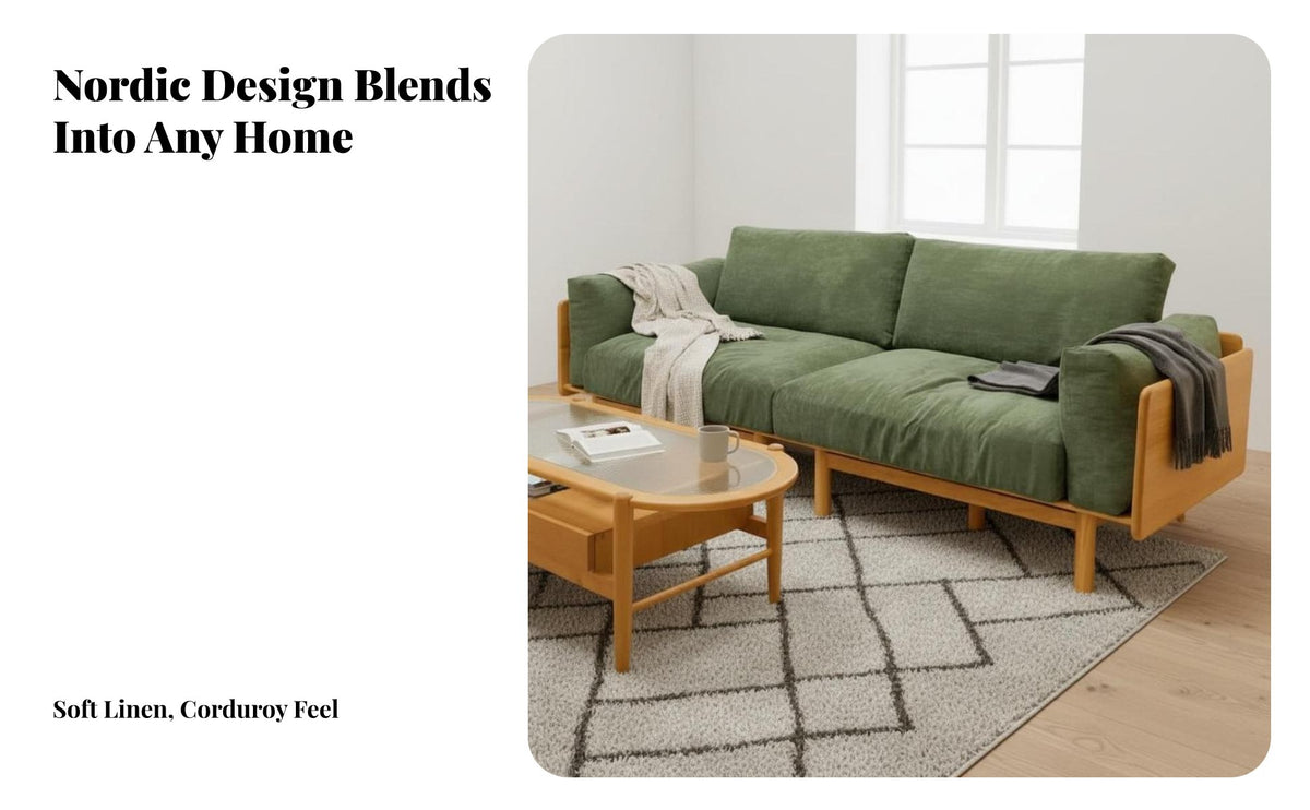 Nordic Design Wooden Sofa Removable and Washable Covers Solid Wood Frame Sofa Comfortable Upholstery Modern Minimalist Loveseat for Living Room